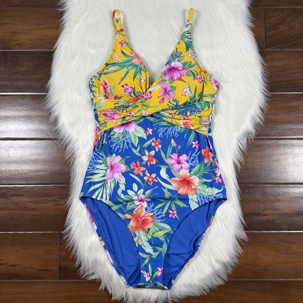 Tommy Bahama Women Size 14 Palace Blue Isola Vita Twist Front One Piece Swimsuit